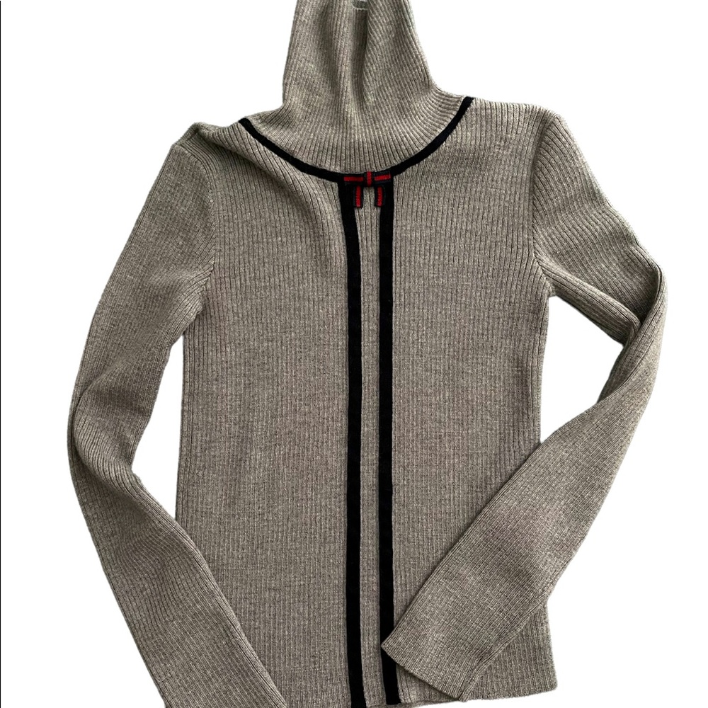 New* Authentic Gucci wool turtleneck gray sweatshirt with stripes and bo…